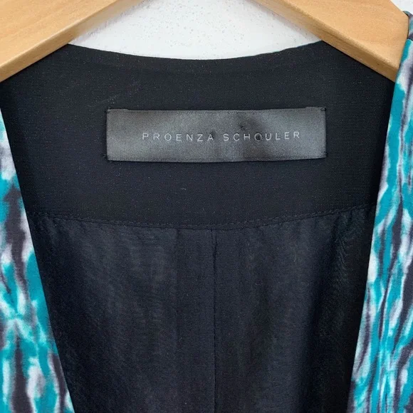 Proenza Schouler Teal Black Sleeveless Silk Print Wrap Mini Dress - Picture 12 of 14